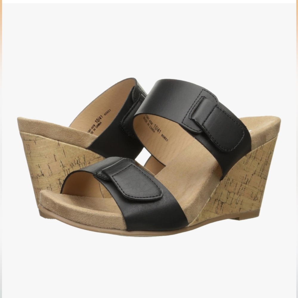 CL by Chinese Laundry Team Player Black Wedge Sandals - Size 7.5